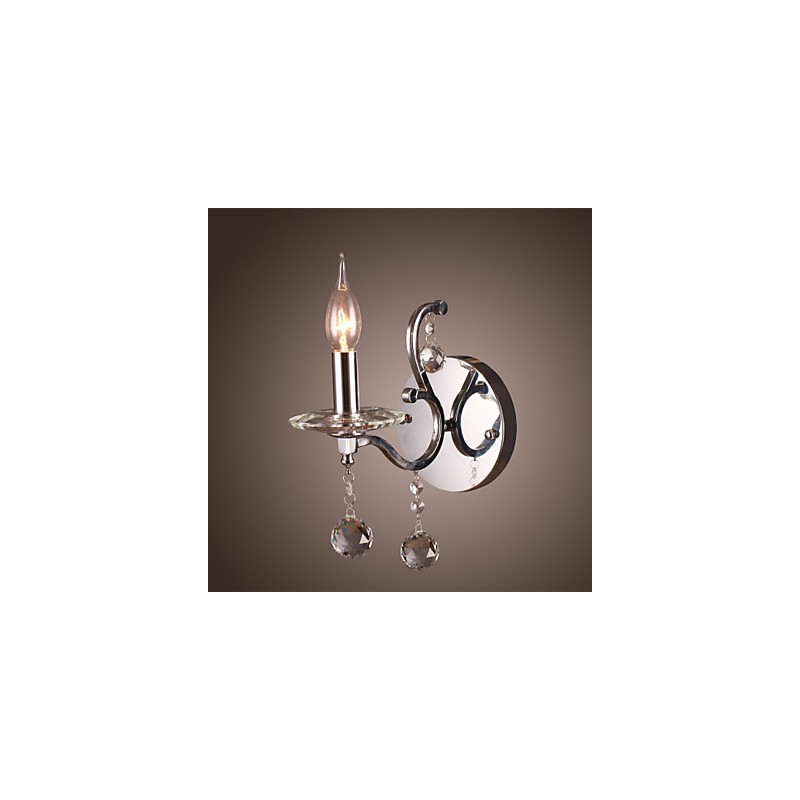 Aplique de pared de cristal plateado con 1 luz