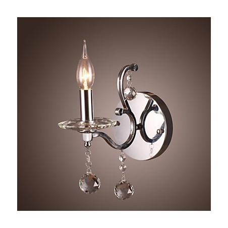 Aplique de pared de cristal plateado con 1 luz Aplique de pared de cristal plateado con 1 luz