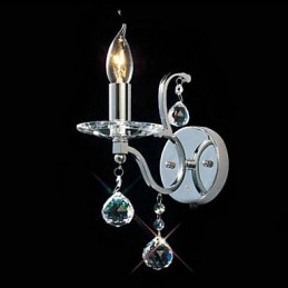 Aplique de pared de cristal plateado con 1 luz