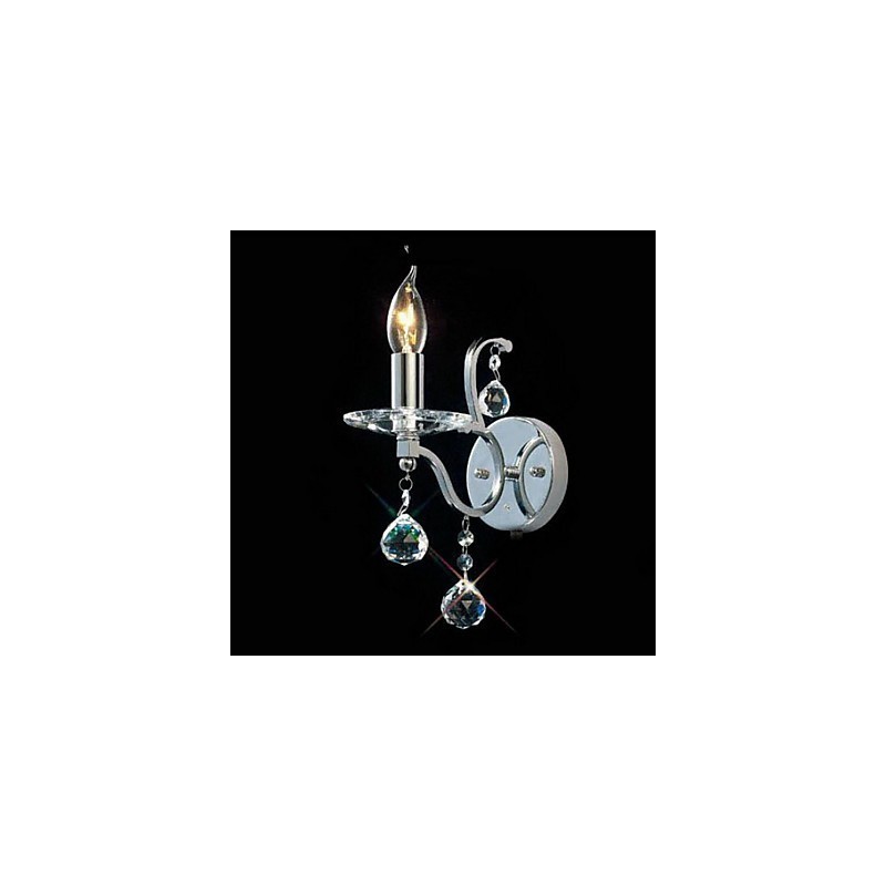 Aplique de pared de cristal plateado con 1 luz