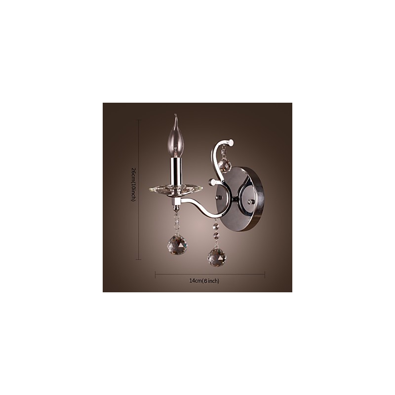 Aplique de pared de cristal plateado con 1 luz