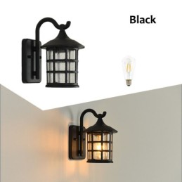 Lámpara de pared exterior de hierro rústico antiguo, resistente al agua, estilo farol vintage, color negro mate oxidado, para pasillo o pasillo.