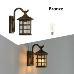 Lámpara de pared exterior de hierro rústico antiguo, resistente al agua, estilo farol vintage, color negro mate oxidado, para pasillo o pasillo.