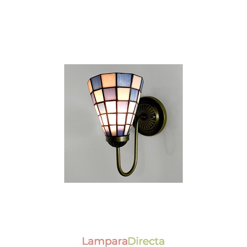 Lámpara de pared de vitral contemporáneo de 15 cm con cuadrados azules y blancos.