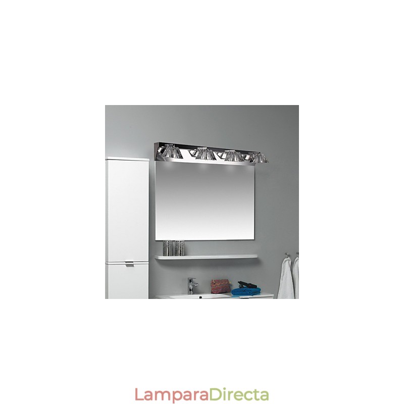 Aplique de pared moderno con pantalla de cristal, 4 luces, espejo frontal