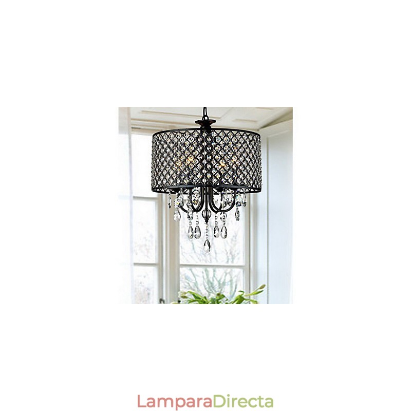 Lámpara de araña clásica tradicional de metal cromado y cristal