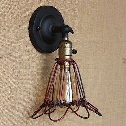Aplique de pared decorativo de bronce rojo con red de hierro y valla de estilo industrial americano