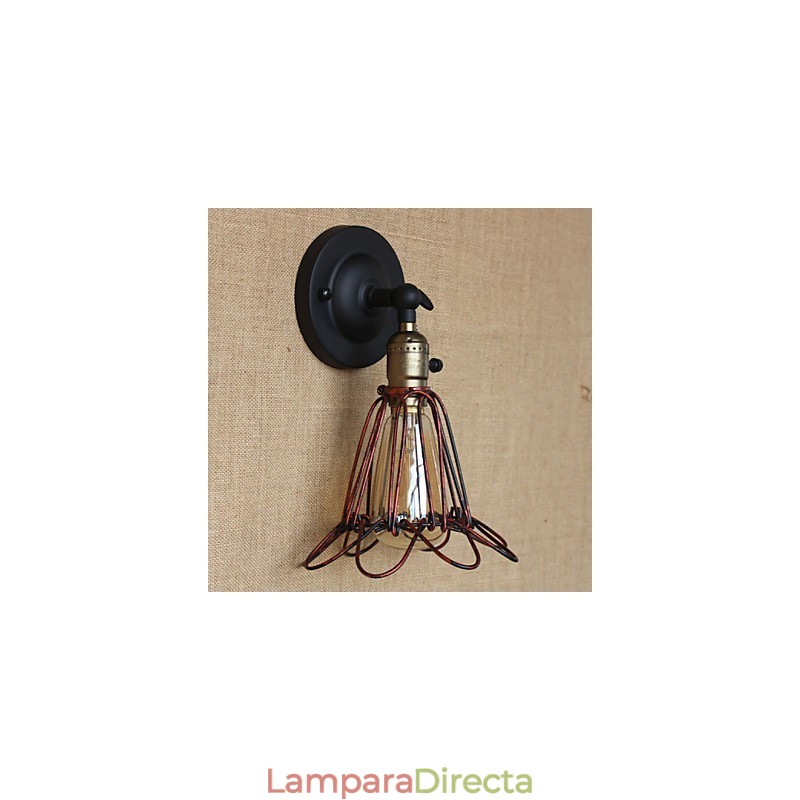 Aplique de pared decorativo de bronce rojo con red de hierro y valla de estilo industrial americano