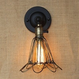 Aplique de pared decorativo de bronce con malla de hierro y valla de estilo industrial americano
