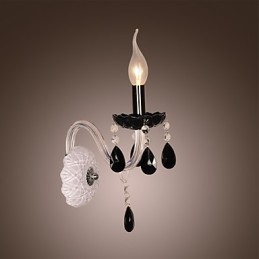 Lámpara de pared de cristal negro con bombilla de vela