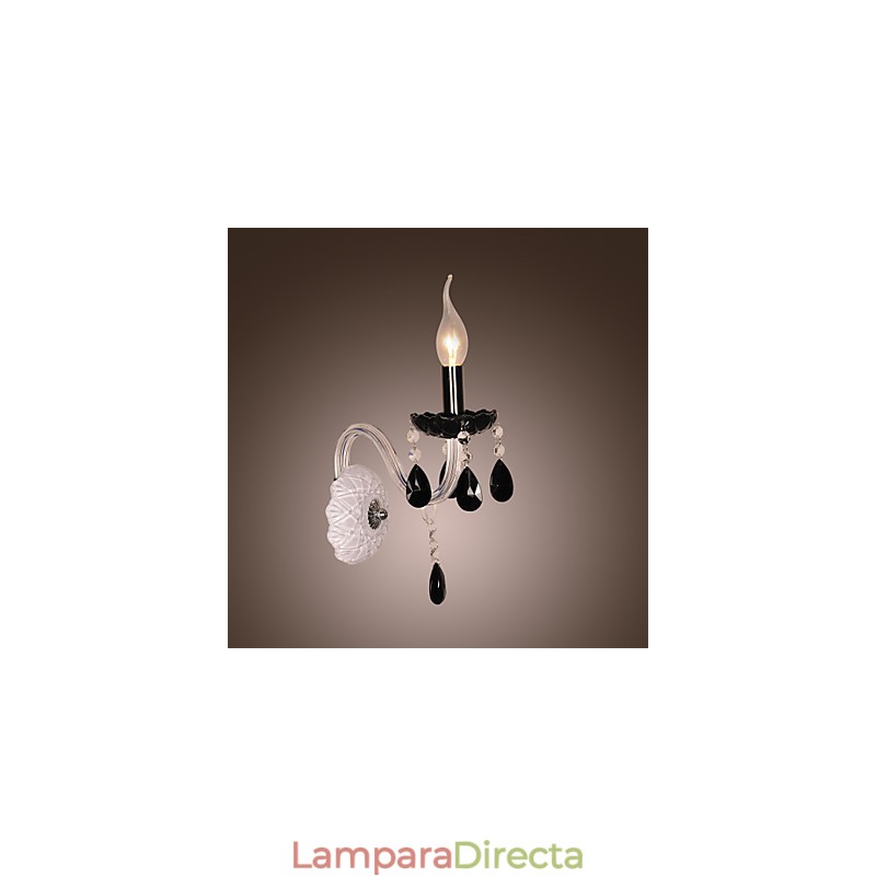Lámpara de pared de cristal negro con bombilla de vela