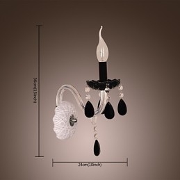 Lámpara de pared de cristal negro con bombilla de vela