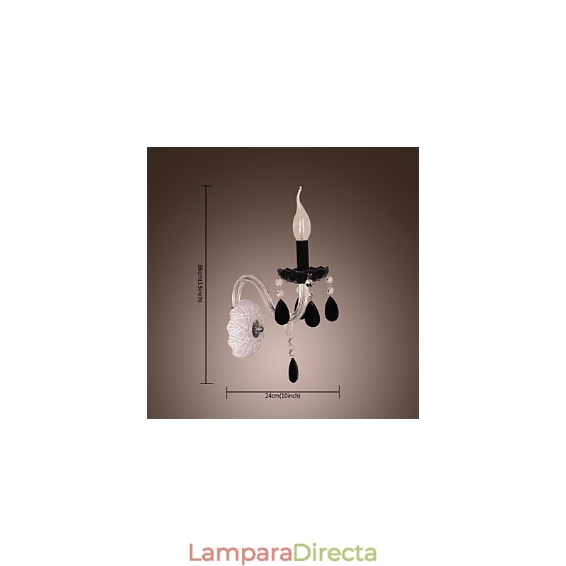 Lámpara de pared de cristal negro con bombilla de vela