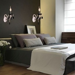 Lámpara de pared de cristal negro con bombilla de vela