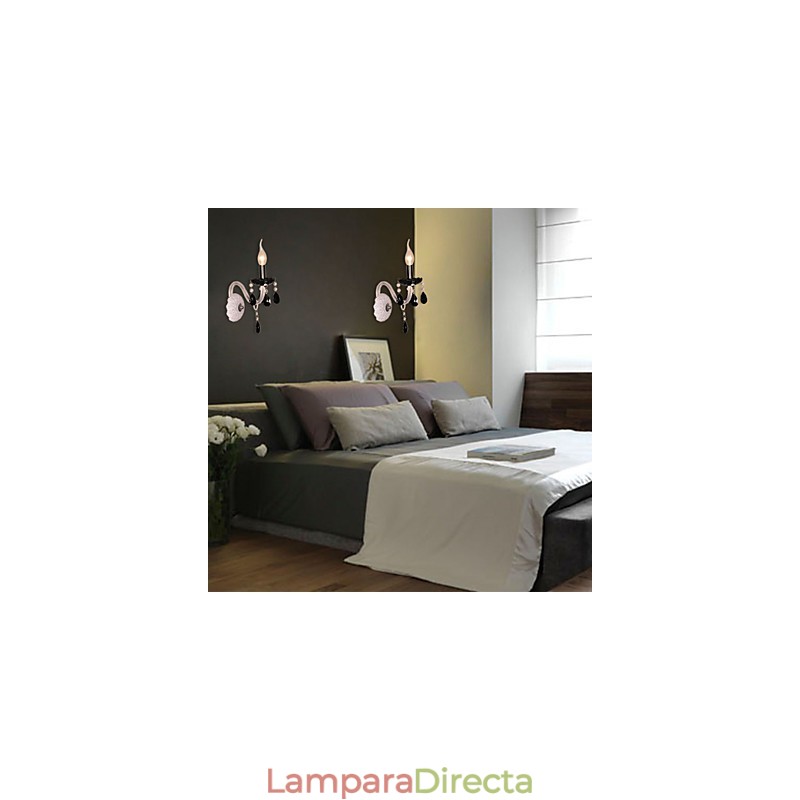 Lámpara de pared de cristal negro con bombilla de vela