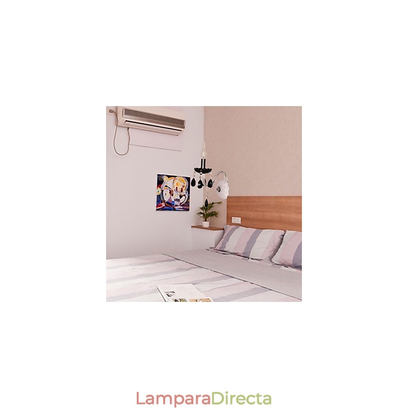 Lámpara de pared de cristal negro con bombilla de vela