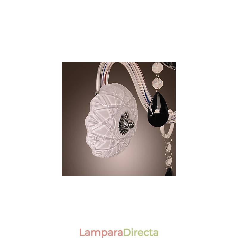 Lámpara de pared de cristal negro con bombilla de vela