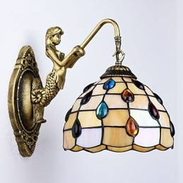 Lámpara de pared de hierro forjado creativa, estilo rural, estilo mediterráneo europeo, con luces de cristal.