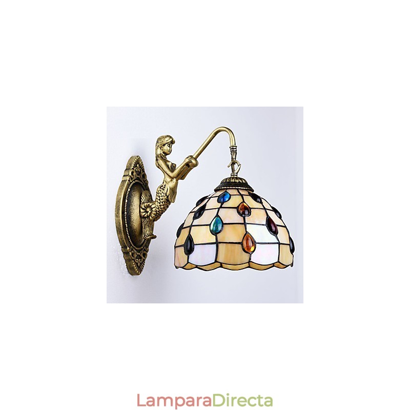 Lámpara de pared de hierro forjado creativa, estilo rural, estilo mediterráneo europeo, con luces de cristal.