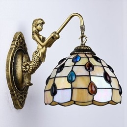 Lámpara de pared de hierro forjado creativa, estilo rural, estilo mediterráneo europeo, con luces de cristal.