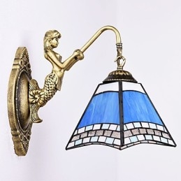 Lámpara de pared de hierro forjado creativa, estilo rural, estilo mediterráneo europeo, con luces de cristal.