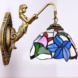 Lámpara de pared de hierro forjado creativa, estilo rural, estilo europeo, con luces de cristal