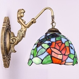 Lámpara de pared de hierro forjado creativa, estilo rural, estilo europeo, con luces de cristal