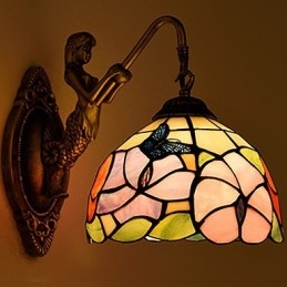 Lámpara de pared de hierro forjado creativa, estilo rural, estilo europeo, con luces de cristal