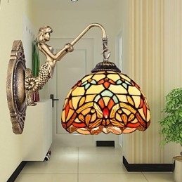 Lámpara de pared de hierro forjado creativa, estilo rural, estilo europeo, con luces de cristal