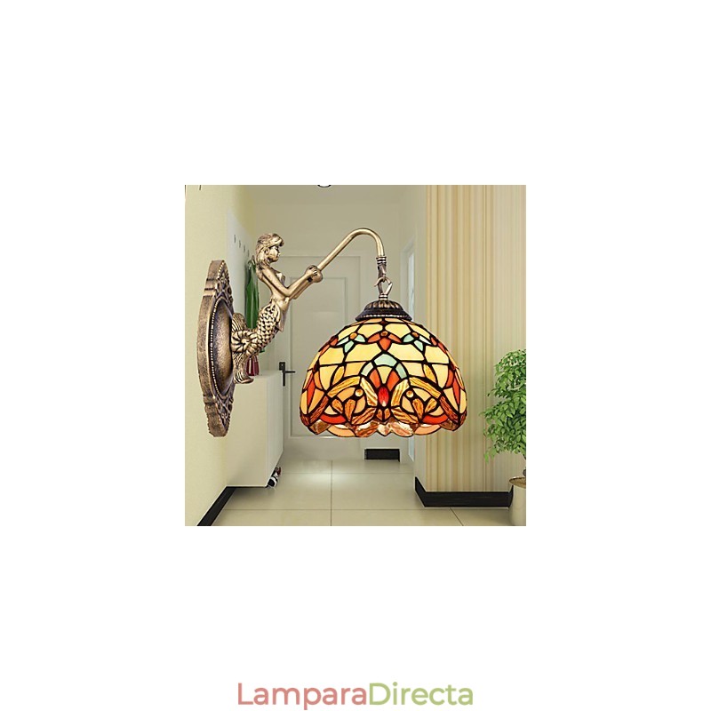 Lámpara de pared de hierro forjado creativa, estilo rural, estilo europeo, con luces de cristal