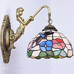 Lámpara de pared de hierro forjado creativa, estilo rural, estilo europeo, con luces de cristal
