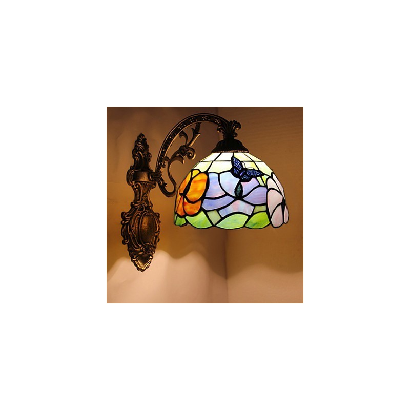 Lámpara de pared de hierro forjado creativa, estilo rural, estilo mediterráneo europeo, con luces de cristal.