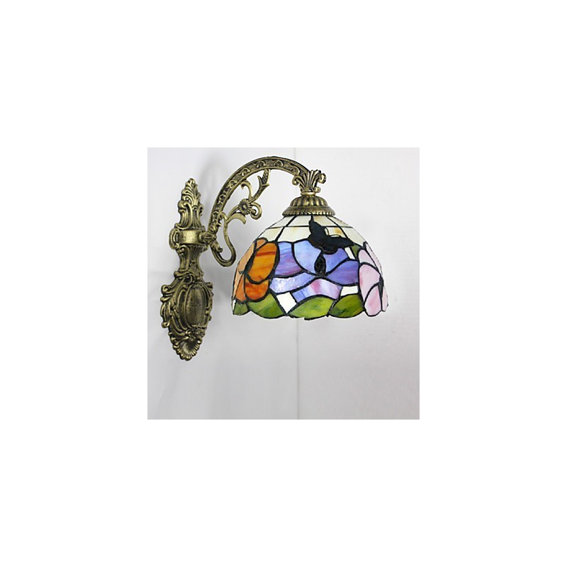 Lámpara de pared de hierro forjado creativa, estilo rural, estilo mediterráneo europeo, con luces de cristal.