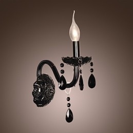 Lámpara de pared de cristal negro con bombilla de vela
