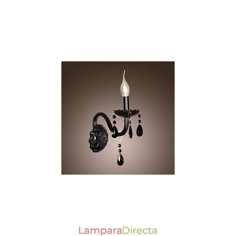 Lámpara de pared de cristal negro con bombilla de vela