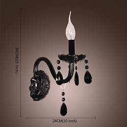 Lámpara de pared de cristal negro con bombilla de vela