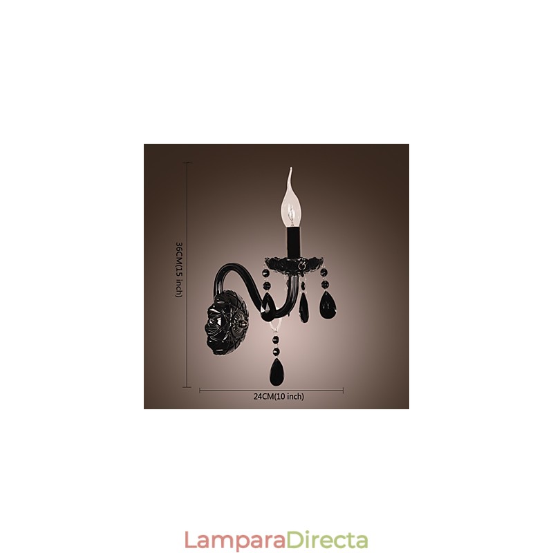 Lámpara de pared de cristal negro con bombilla de vela