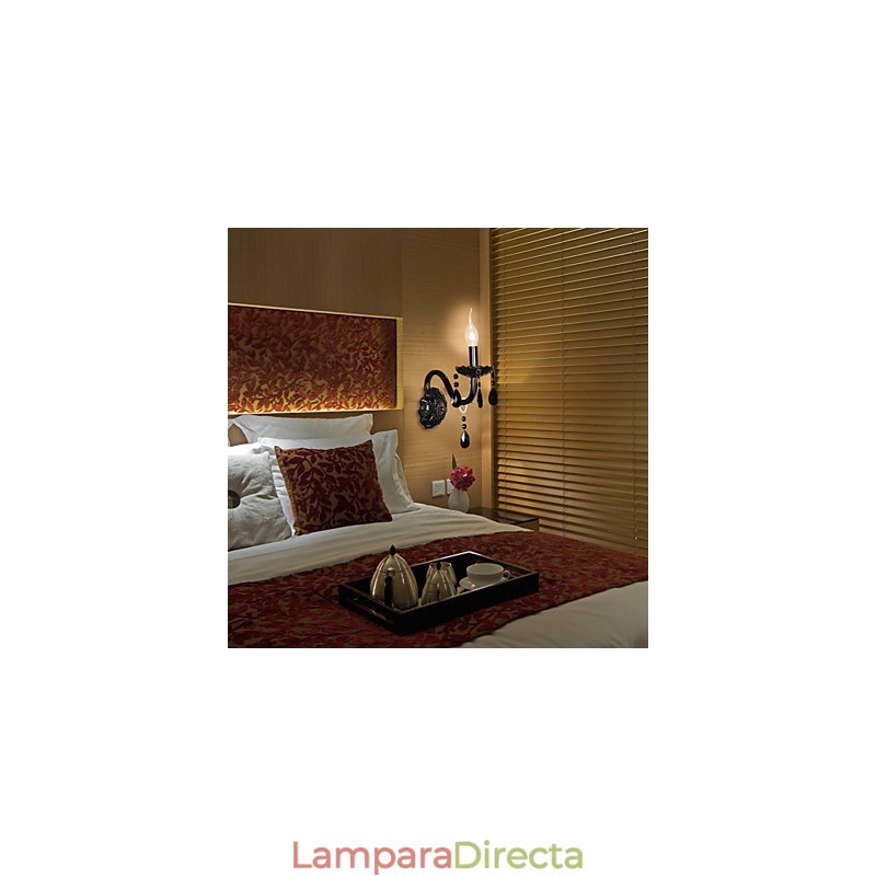 Lámpara de pared de cristal negro con bombilla de vela