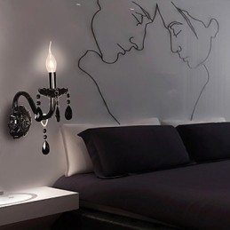 Lámpara de pared de cristal negro con bombilla de vela