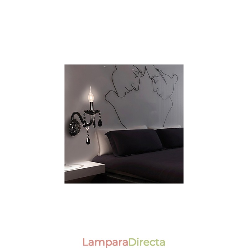 Lámpara de pared de cristal negro con bombilla de vela