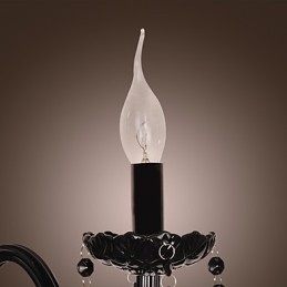 Lámpara de pared de cristal negro con bombilla de vela