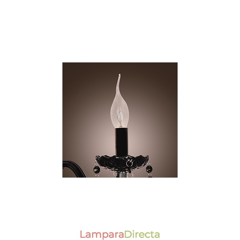 Lámpara de pared de cristal negro con bombilla de vela