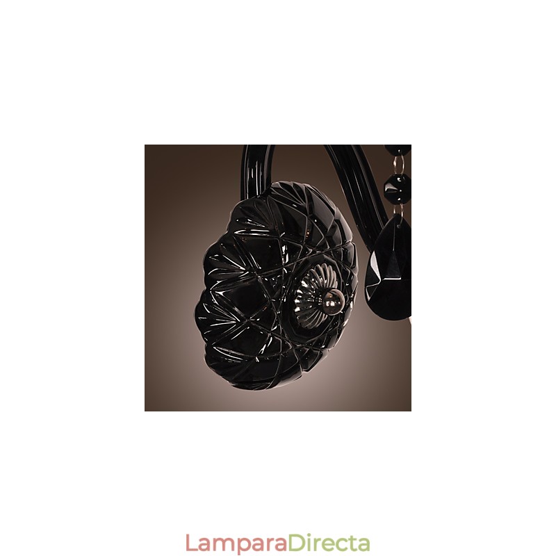 Lámpara de pared de cristal negro con bombilla de vela