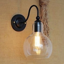 Lámpara de pared decorativa moderna de hierro forjado y vidrio para restaurante.