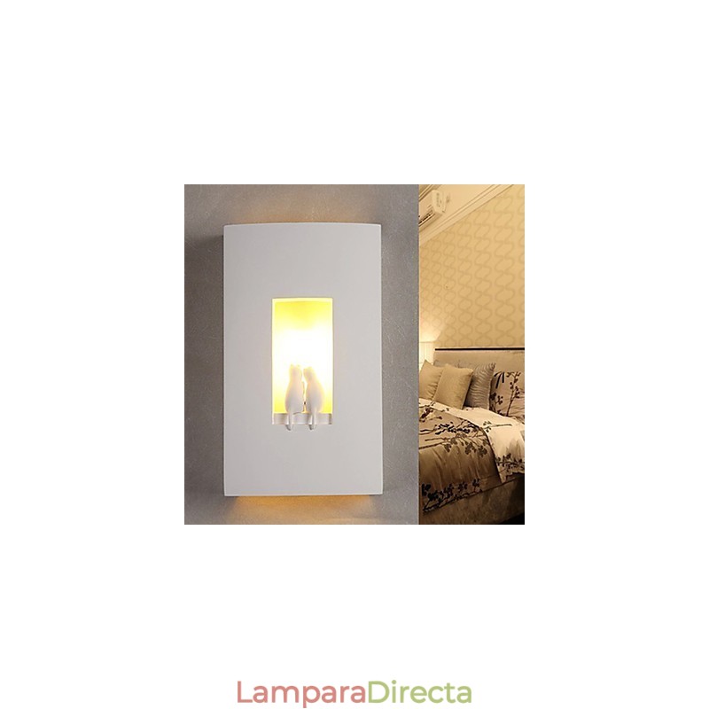 Lámpara colgante de pared de yeso con forma de gatito, moderna y cálida para habitación infantil