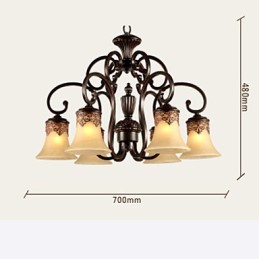Lámpara colgante de araña de 6 luces con pantalla de metal y cristal estilo vintage.