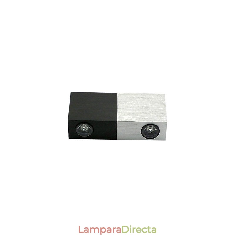 Aplique de pared moderno con diseño elegante mitad plata mitad negro, cuerpo cúbico, 2 luces