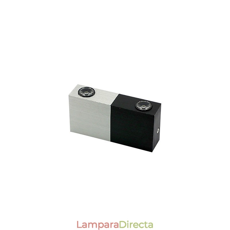 Aplique de pared moderno con diseño elegante mitad plata mitad negro, cuerpo cúbico, 2 luces