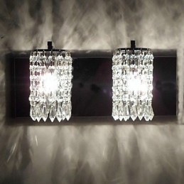 Aplique de pared moderno con colgantes de cristal y 2 luces en cromo pulido