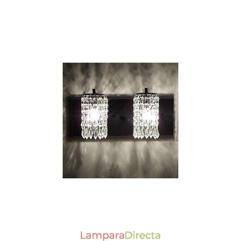 Aplique de pared moderno con colgantes de cristal y 2 luces en cromo pulido